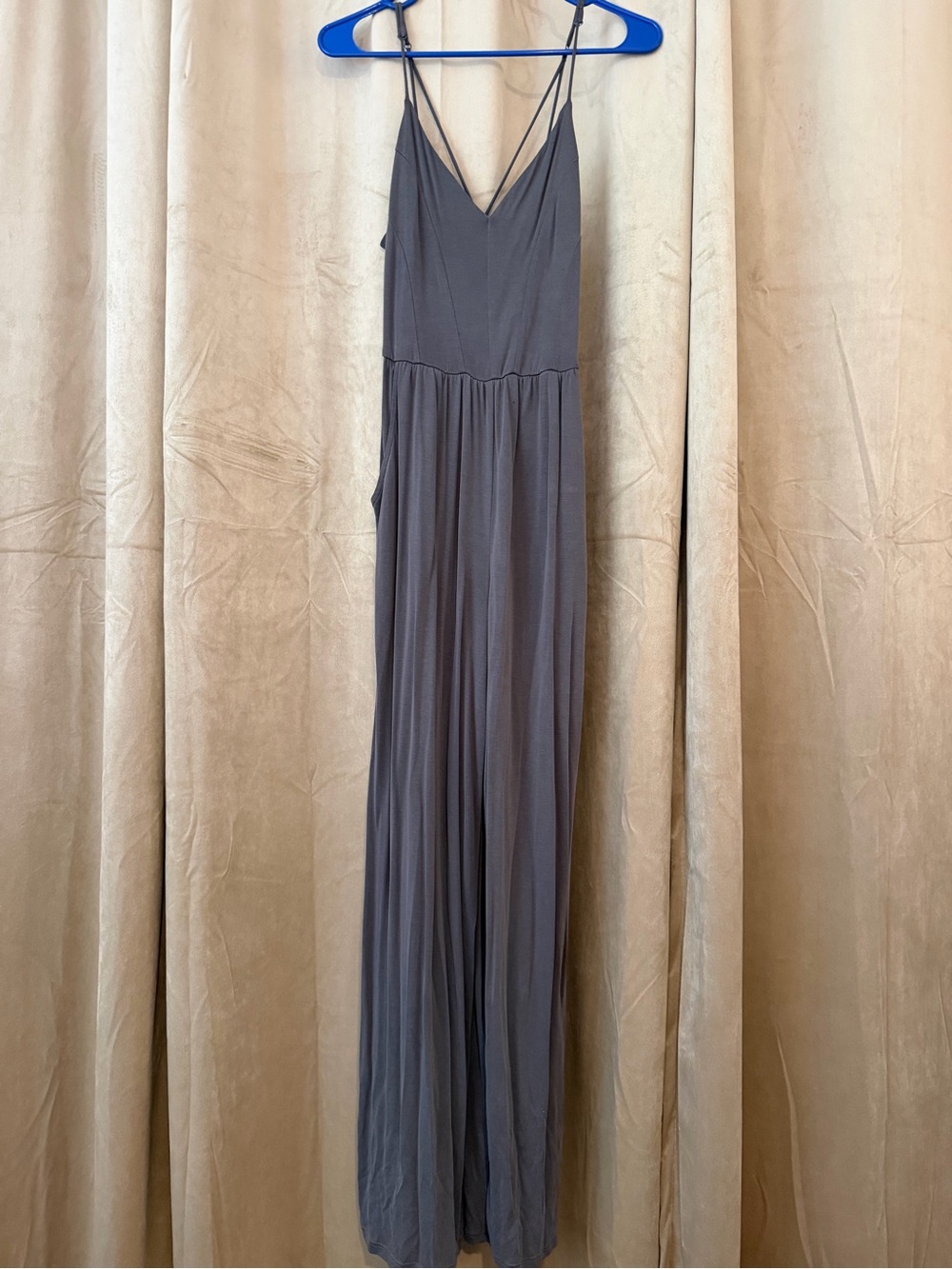 American Eagle Outfitters Gray Spaghetti Strap Wide Leg Jumpsuit